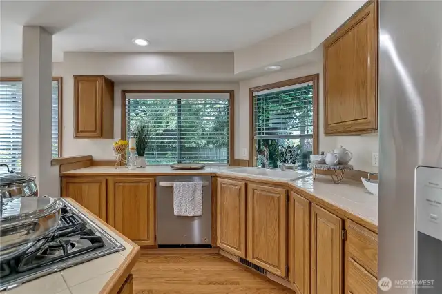 Ample counter space and a smart layout makes prepping for a celebration