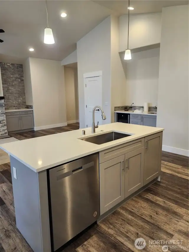 Kitchen island facing open room