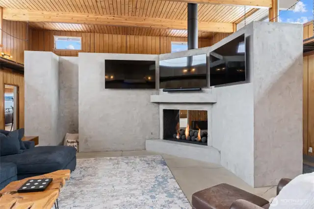 Newly added statement fireplace/entertaining space