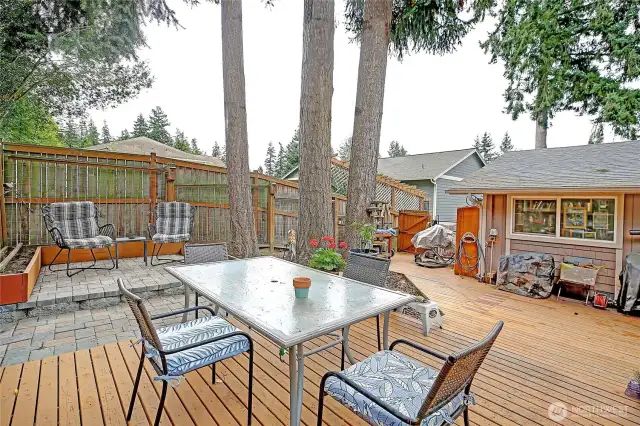 Quiet and peaceful sitting area in the fully fenced backyard.