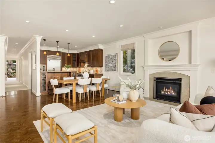 In this photo you can see all the way down the hall to the terrace at the back of the home.