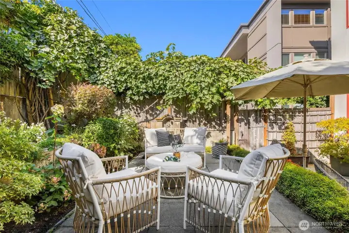 It is incredibly rare to get this kind of lovely outdoor space in a condo.  Room for a BBQ, outdoor seating groups and a bit of gardening!