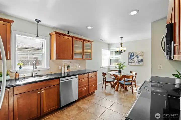 Huge kitchen with tons of counter space, plenty of cabinets, and all appliances stay!