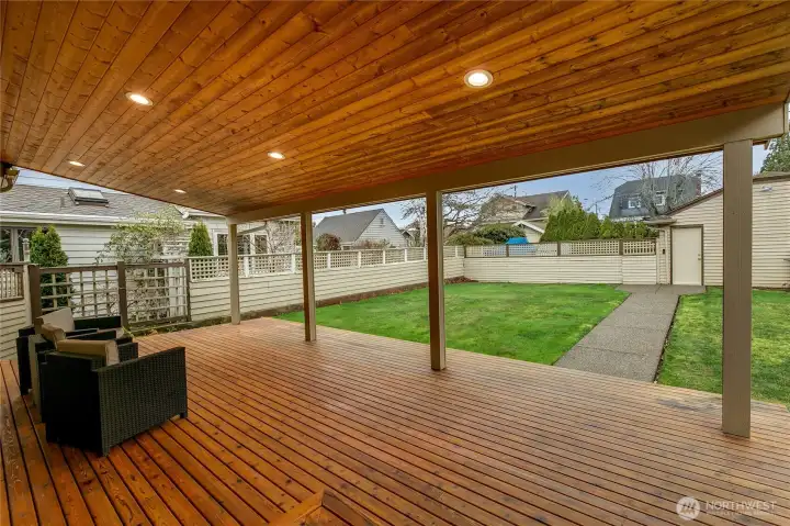 Newer covered deck that has been recently stained.