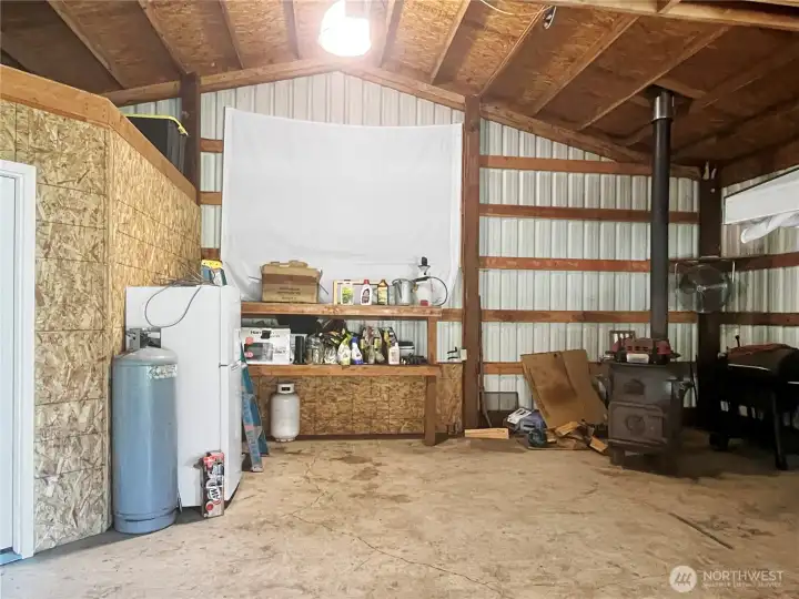 Wood stove in shop for heat