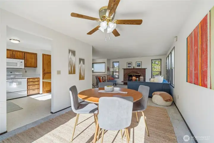 Well-positioned dining area enhances the home’s natural gathering spaces.