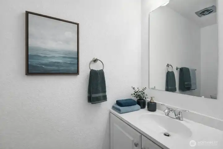 Photo is staged. Primary Bathroom.