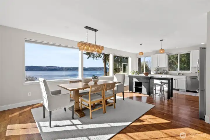 Open kitchen and dining.