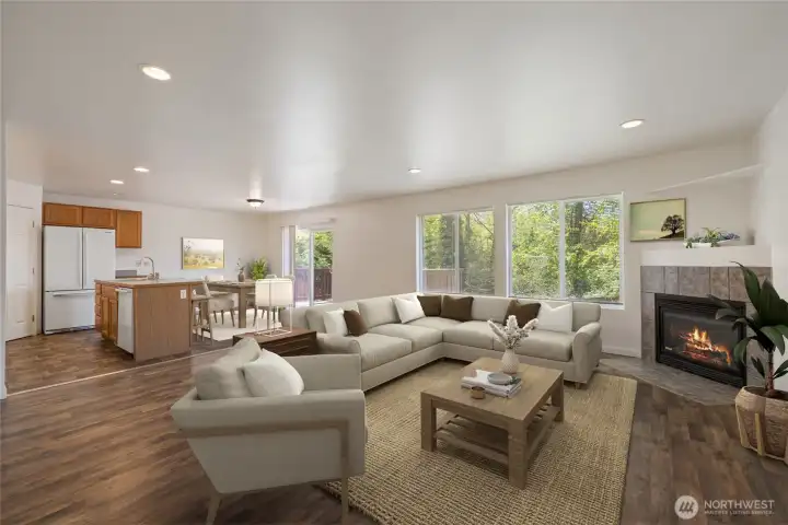 LIVING/KITCHEN/DINING AREAS - VIRTUALLY STAGED