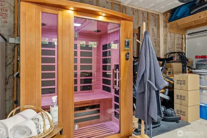 Sauna in 2 car garage w/extra storage space