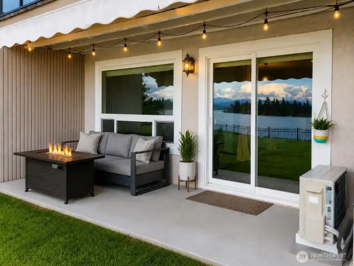 Covered patio with fire table - virtual