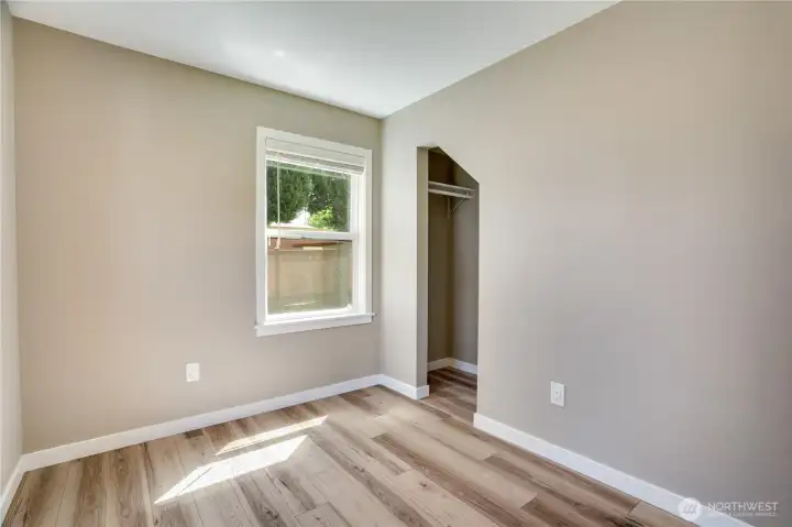 A roomy under-stair closet adds even more convenient storage to the home.