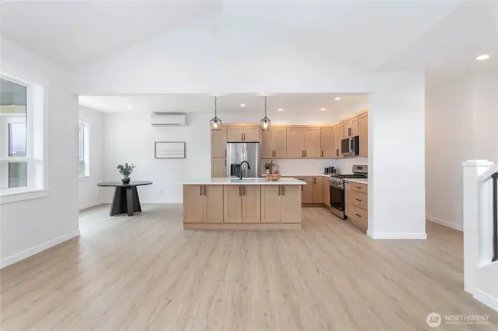 The vaulted ceiling gives the home a spacious feel.
