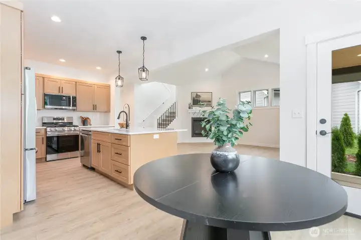 The door to the covered back patio is conveniently located off of the kitchen.