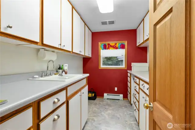 Laundry room with storage and utility sink