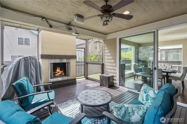 Outdoor living area with gas fireplace