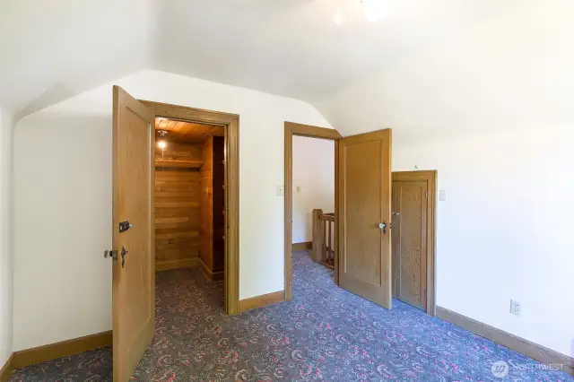 Bedroom with classic closet space. Note the walk-in closet.