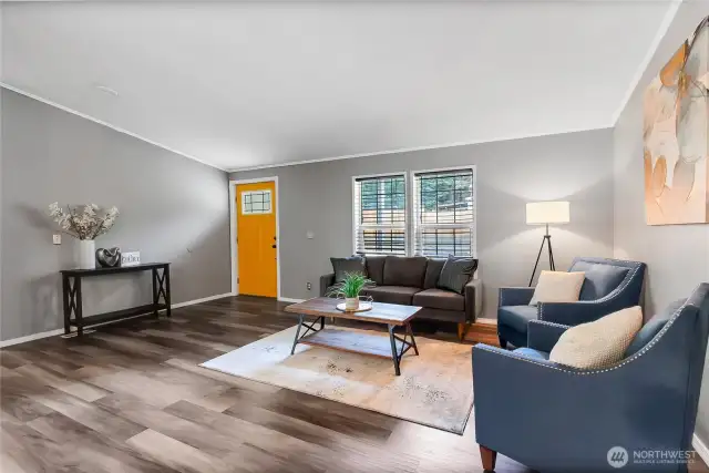View from kitchen into great room