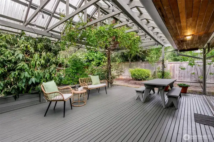 Beautiful covered patio with room for entertaining in this Northwest Seattle Broadview property