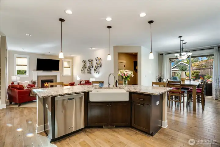 Quartz kitchen island with seating for six