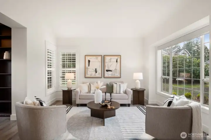 Living room with vaulted ceilings