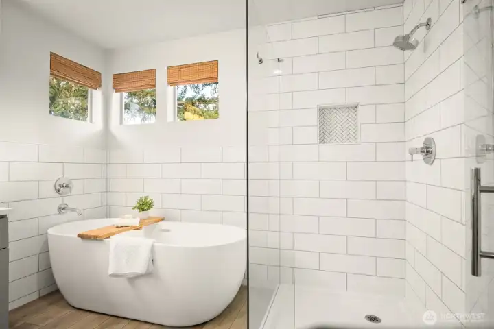 Beautiful free standing soaking tub in primary bath