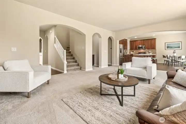 The kitchen & living areas flow perfectly with easy access to the second floor