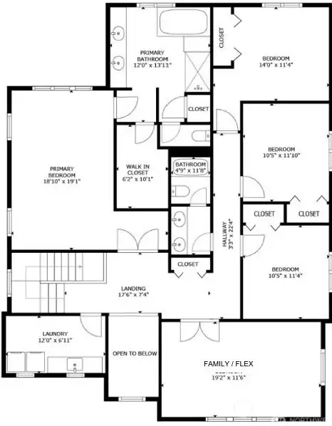 Upper floor - dimensions are approximate