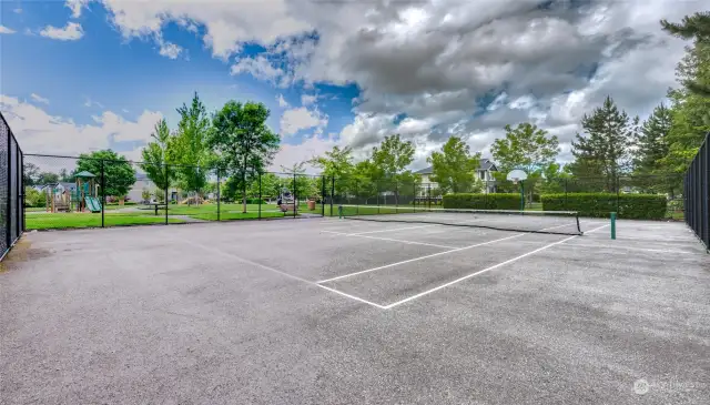 Practice your tennis strokes or free throws at the athletic courts.