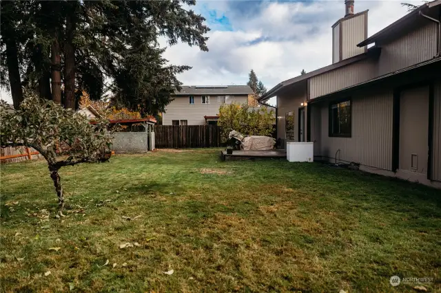 Another view of large yard and back deck