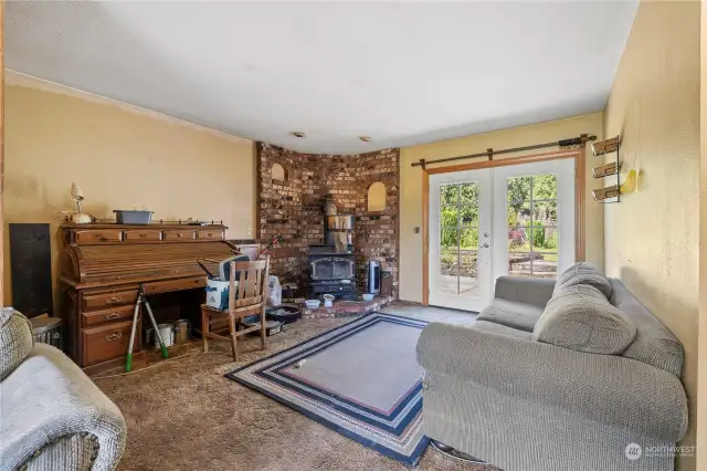 Living area with french doors onto back patio