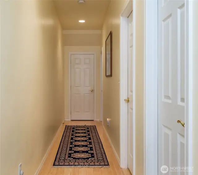 Main hallway to bedrooms, bath, storage room
