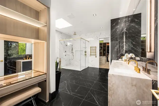 Photo of adjacent, completed home (lot 3) Primary Bathroom- for representation purposes only. **Note - the vanity is an optional upgrade