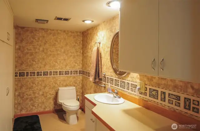 LOWER BATHROOM WITH BUILT IN LINEN CLOSET