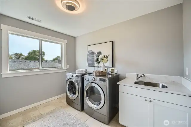 Discover the convenience of a spacious laundry room designed for efficiency and comfort. Featuring ample countertop space, storage cabinets, and room for all your laundry essentials, this bright and functional area makes household chores easier and more enjoyable.