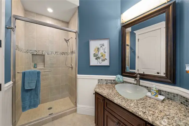 3/4 bath on main.  Not pictured, extra finished room on main, shop on back side of garage w/1/2 bath & unfinished storage basement off garage.
