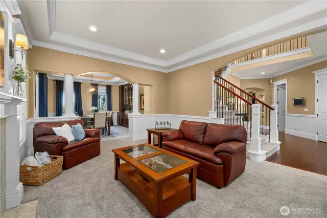 Formal living, entry to the right, formal dining to the left.