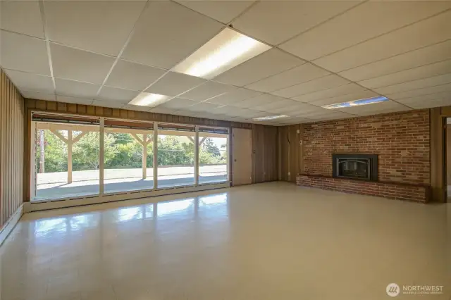 Rec Room in basement, gas fireplace
