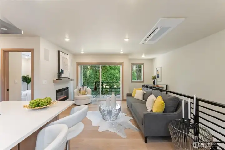Your living area also comes with a desk nook area.