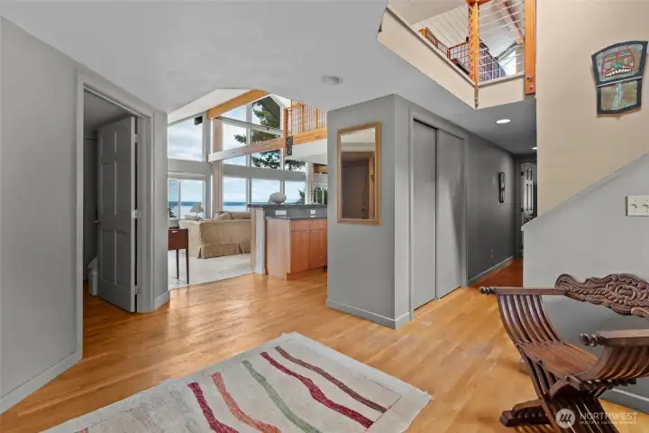 Front door is behind you in this photo.