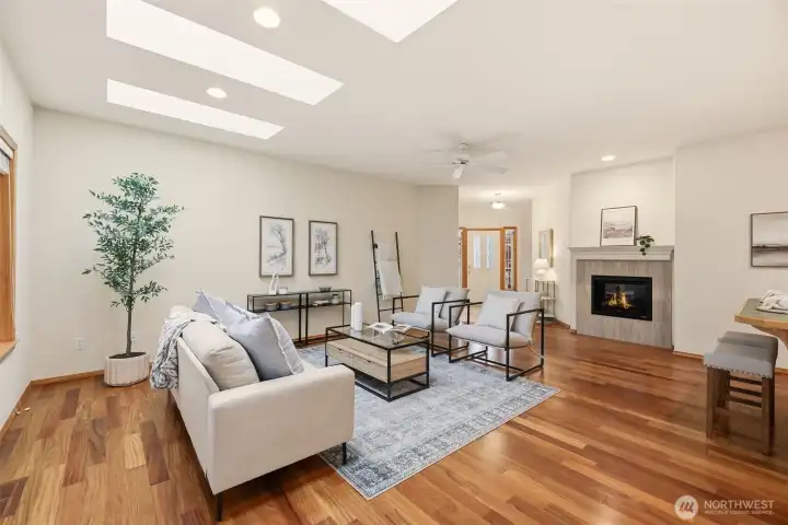 Cozy dual sided fireplace.