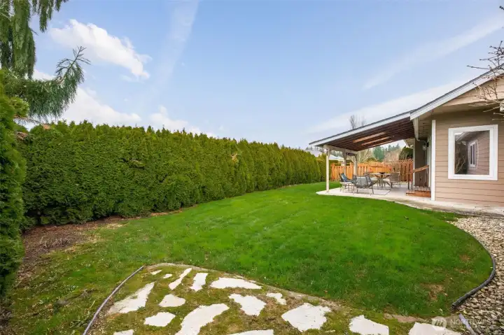 Private back yard with sprinkler system.