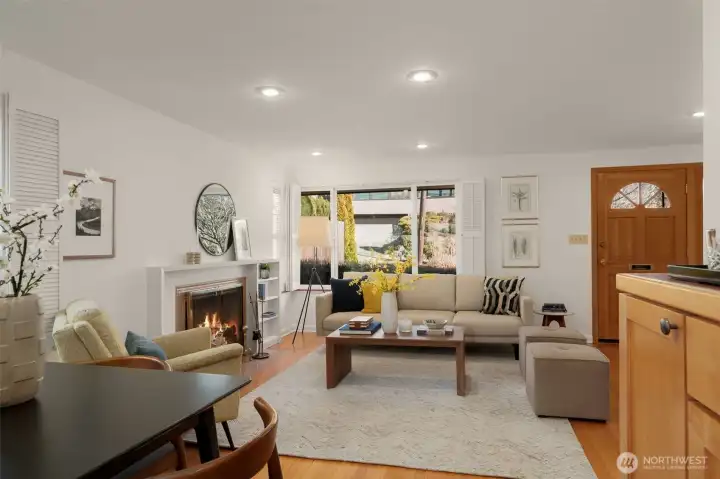 Big picture window makes the room light and bright.