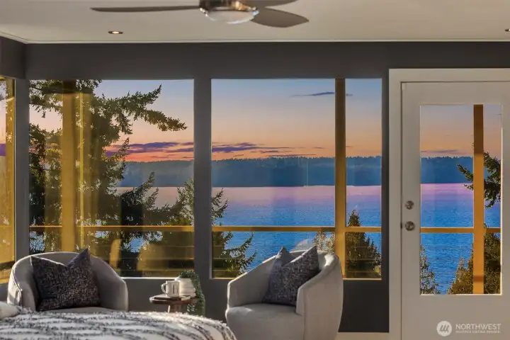 Enjoy cotton candy sunsets from your primary room