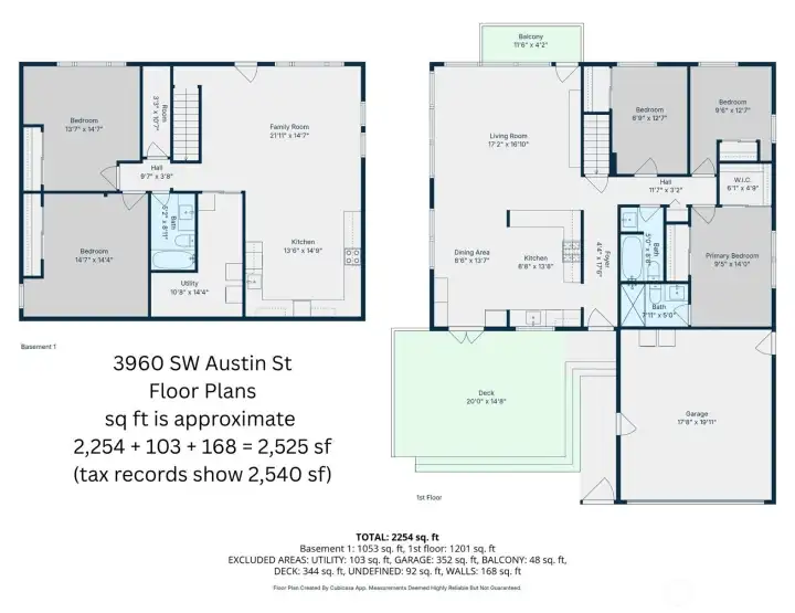 Floor plans - both levels. Note the square ft listed on this is 2254+103 (laundry) +168 (walls)= 2525 total sf