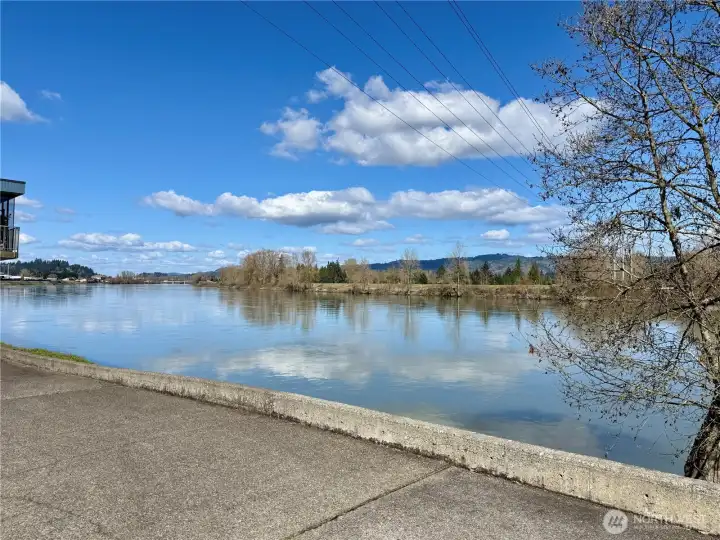 View of the Cowlitz river looking upriver, condo has access to river