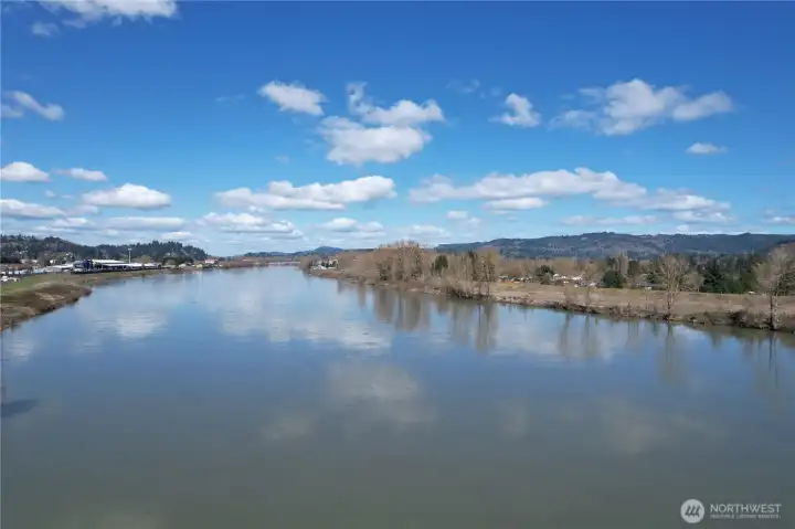 View of Cowlitz River looking upriver, you will have access to launch a kayak or fish