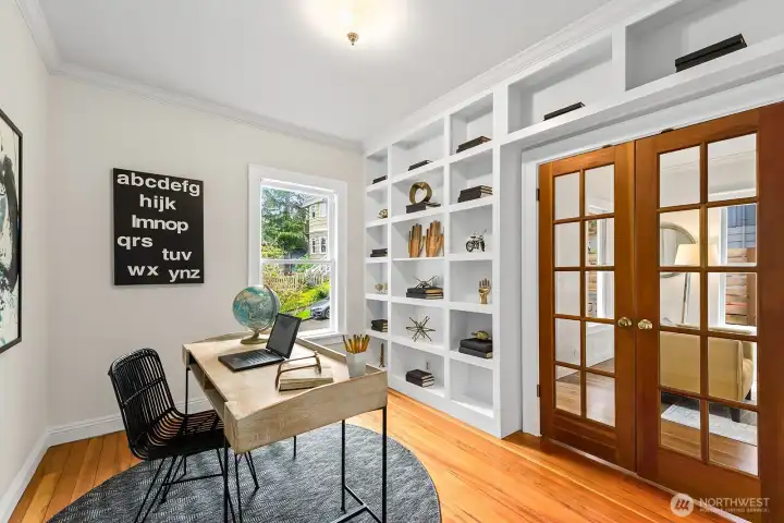 Bedroom two on the main floor (has no closet), makes a great office space.