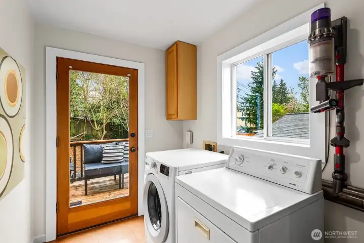 Laundry area next to the back door.