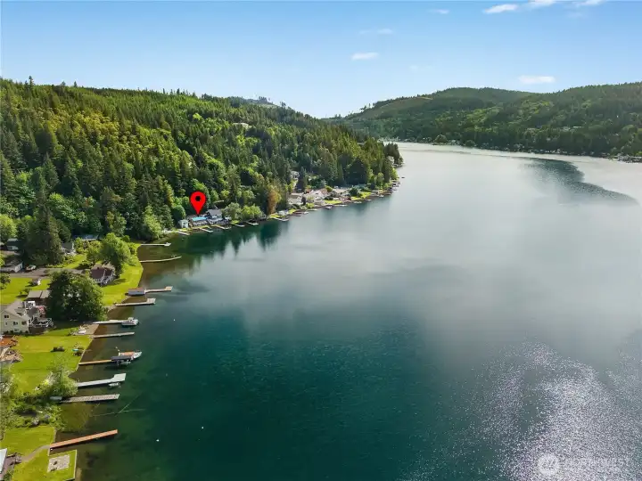 Expansive aerial view showcases Summit Lake, surrounding shoreline homes, and the property location. Expansive aerial view showcases Summit Lake, surrounding shoreline homes, and the property location.
